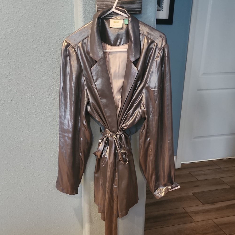 Maeve By Antropologie Silver Blazer with Lustrous Wrap Design